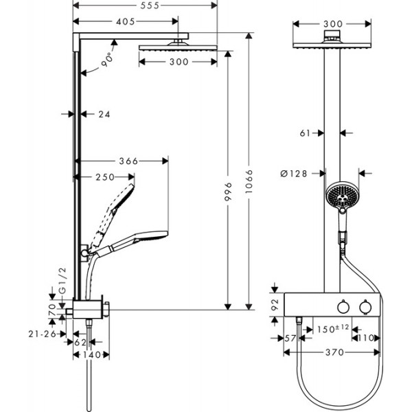 Душевая система Hansgrohe Raindance E 300 1Jet с термостатом Showerpipe 350 ST, хром (27361000)