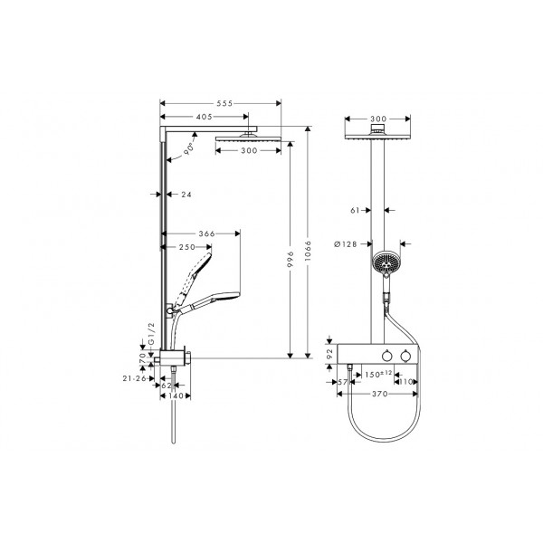 Душевая система Hansgrohe Raindance E 300 1Jet с термостатом Showerpipe 350 ST, белый (27361700)