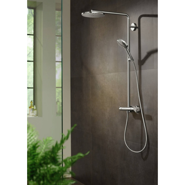 Душевая система Hansgrohe Raindance S 240 Showerpipe PowderRain 1jetP с термостатом Polished Gold Op, золотой (27633990)