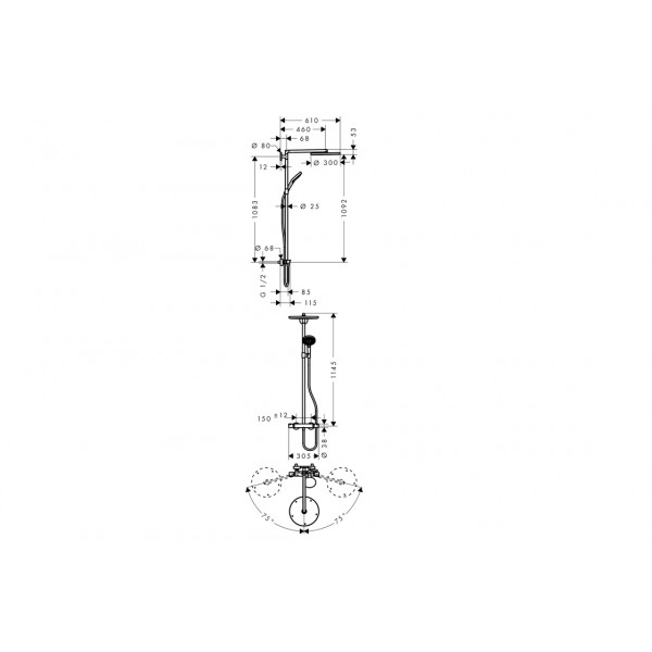 Душевая система Hansgrohe Raindance S Showerpipe 300 1Jet с термостатом, хром (27114000)