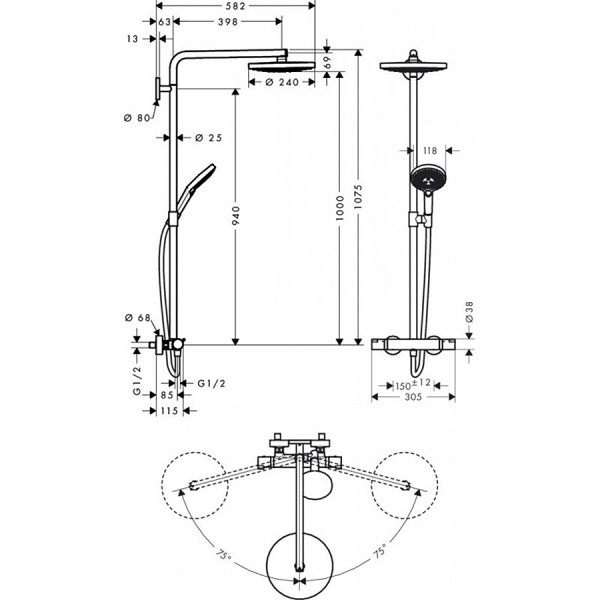 Душевая система Hansgrohe Raindance Select S 240 2jet с термостатом, хром (27129000)