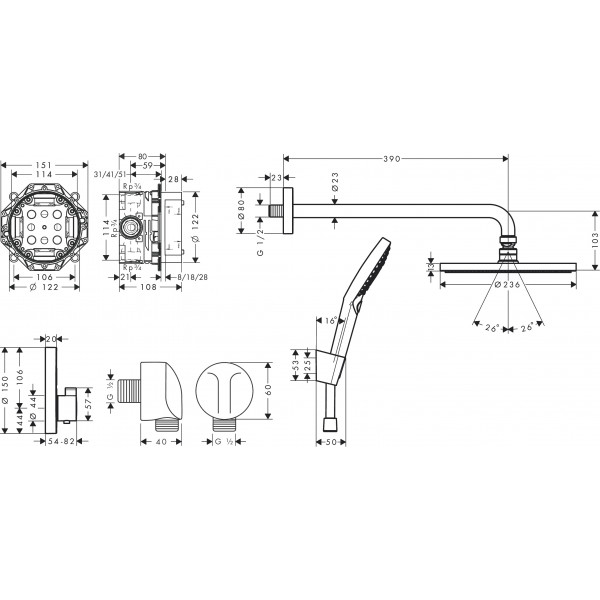 Душевая система Hansgrohe скрытого монтажа Raindance S 240 1jet ShowerSelect S 8 в1 (27959670), черный (27959670)