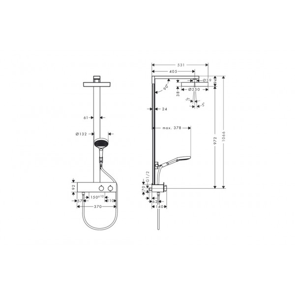 Душевая система Hansgrohe Rainfinity Showerpipe 250 1jet EcoSmart с термостатом ShowerTablet 350, хром (28742000)