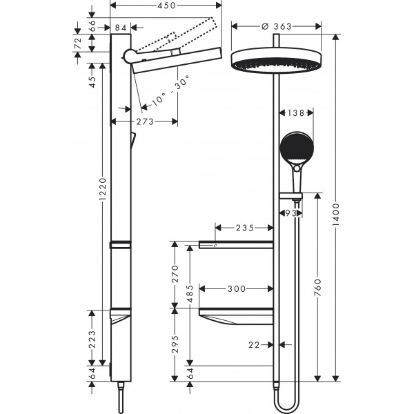 Душевая система Hansgrohe Rainfinity Showerpipe 360 1jet без смесителя, хром (26842000)