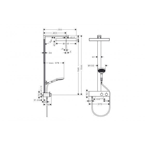 Душевая система Hansgrohe Rainfinity Showerpipe 360 1jet с термостатом ShowerTablet 350, черный (26853670)