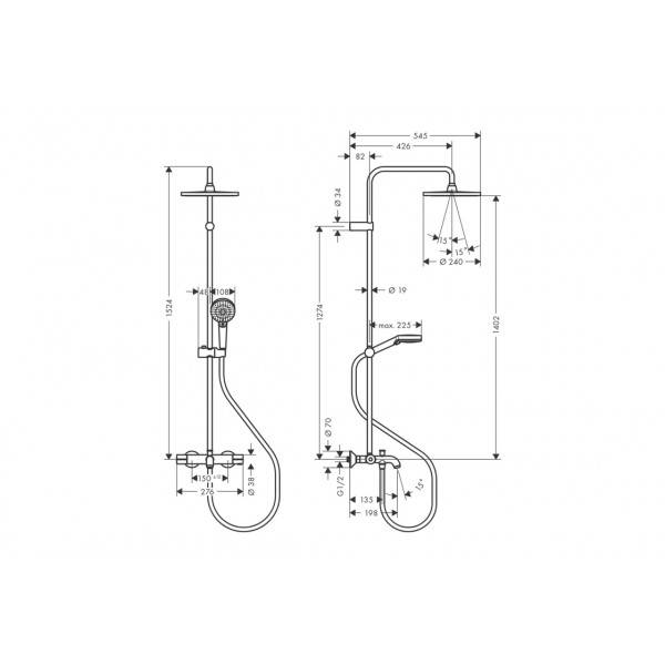 Душевая система Hansgrohe Vernis Blend 240 1jet EcoSmart для ванны с термостатом. MattBlack, черный (26899670)