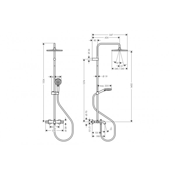 Душевая система Hansgrohe Vernis Shape Showerpipe 240 1jet с термостатом для ванны, черный (26900670)