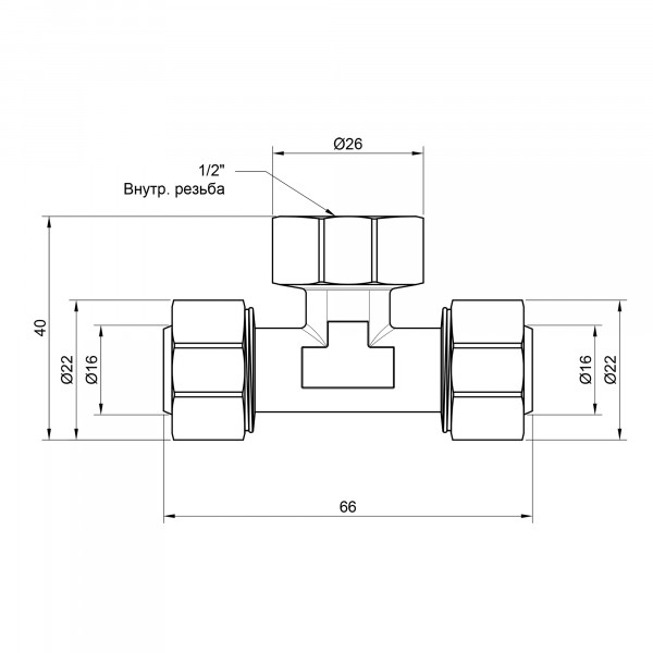 Тройник обжимной Thermo Alliance Standart 16х1/2"х16 ВР SD159W161516