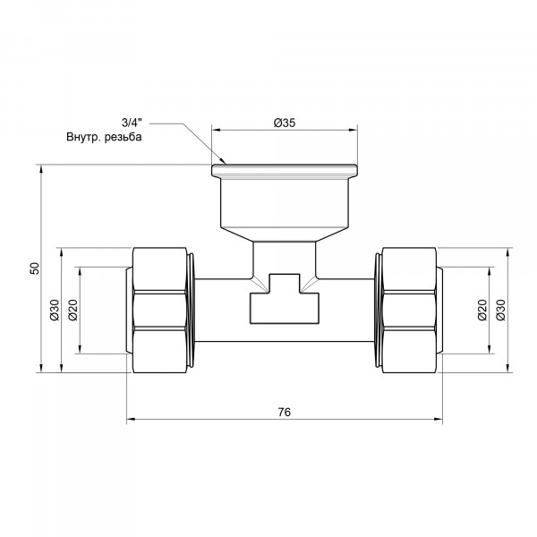 Тройник обжимной Thermo Alliance Standart 20х3/4"х20 ВР SD159W202020