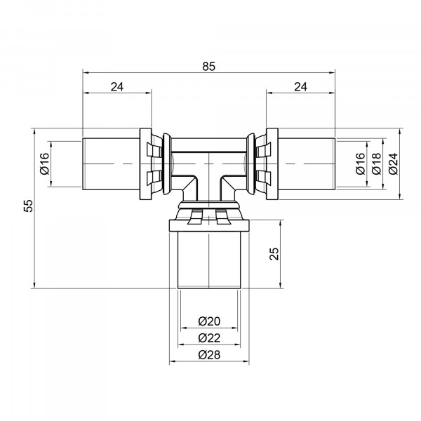 Тройник пресс Icma 16х20х16 №406