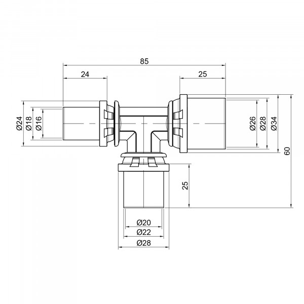 Тройник пресс Icma 16х20х26 №406