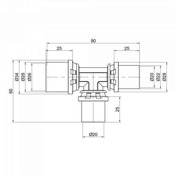 Тройник пресс Icma 20х20х26 №406