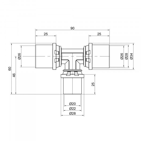 Тройник пресс Icma 26х20х26 №406