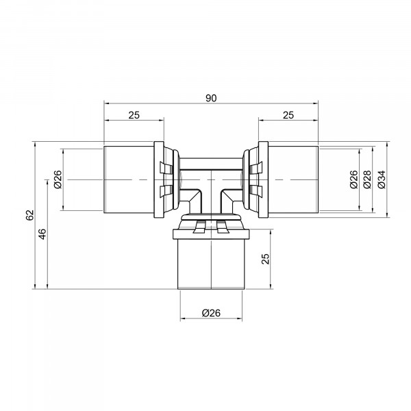 Тройник пресс Icma 26х26х26 №406