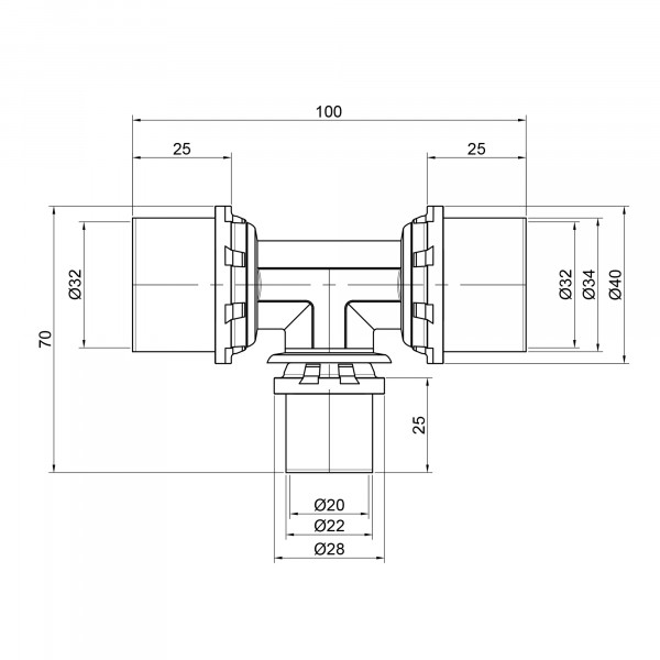 Тройник пресс Icma 32х20х32 №406
