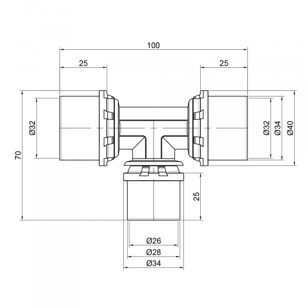 Тройник пресс Icma 32х26х32 №406