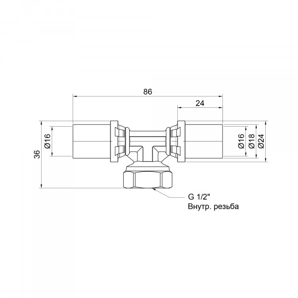 Тройник пресс Icma 16х1/2"х16 ВР №408