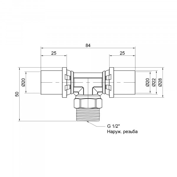 Тройник пресс Icma 20х1/2"х20 НР №407
