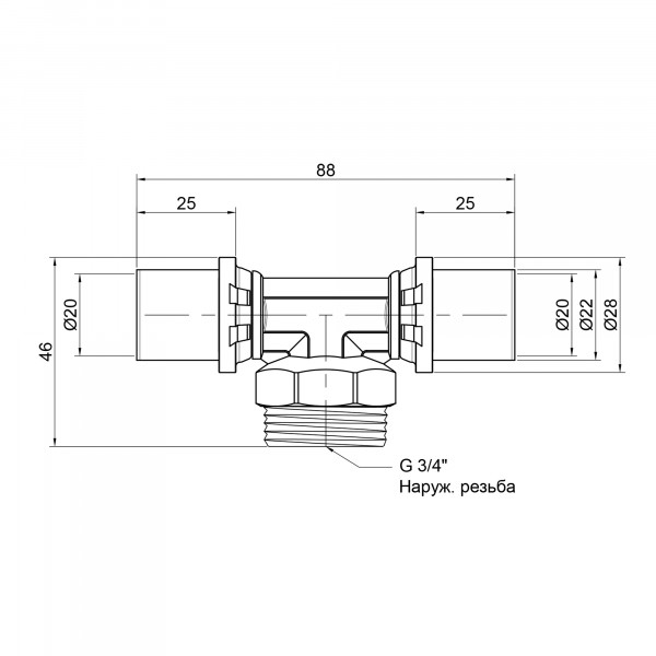 Тройник пресс Icma 20х3/4"х20 НР №407