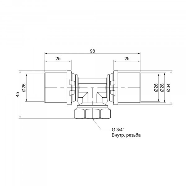 Тройник пресс Icma 26х3/4"х26 ВР №408