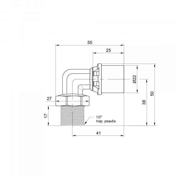 Уголок пресс Icma 20х1/2" НР №404