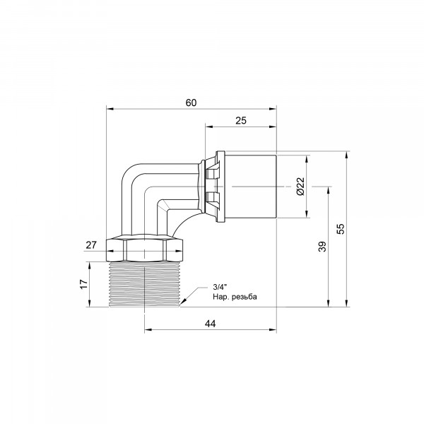 Уголок пресс Icma 20х3/4" НР №404