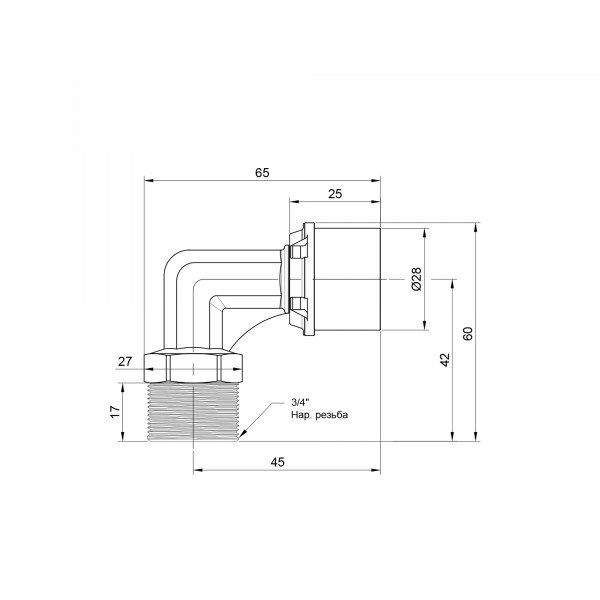 Уголок пресс Icma 26х3/4" НР №404