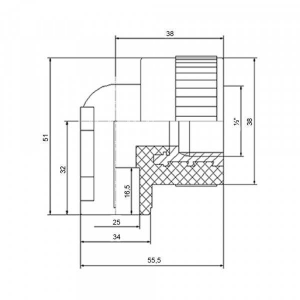Уголок PPR Blue Ocean настенный с креплением 25х1/2", 90° ВР