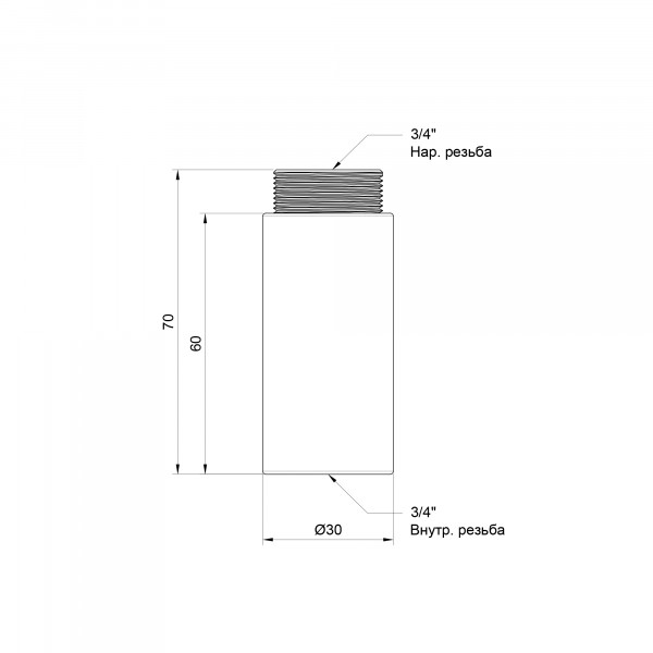 Удлинитель Thermo Alliance Standart 60х3/4" хром SD1302060