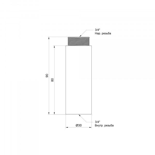 Удлинитель Thermo Alliance Standart 80х3/4" хром SD1302080