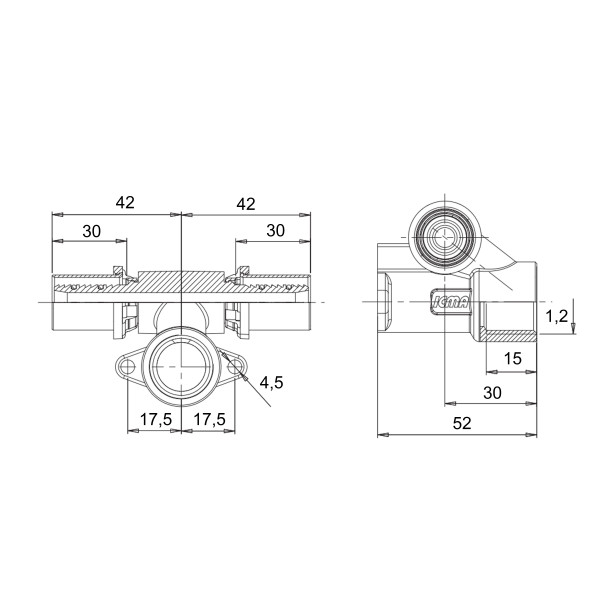 Пресс-фитинг Icma тройник 1/2"вх16 настенный проходной № 422