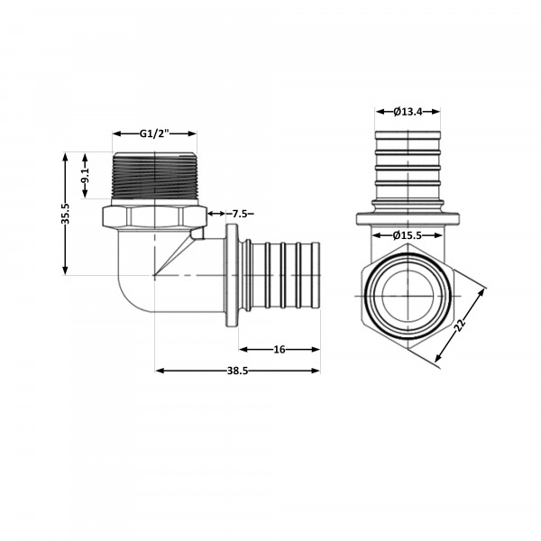 Угол натяжной Icma №1036 d16х2,2-1/2"З 851036ADBO05