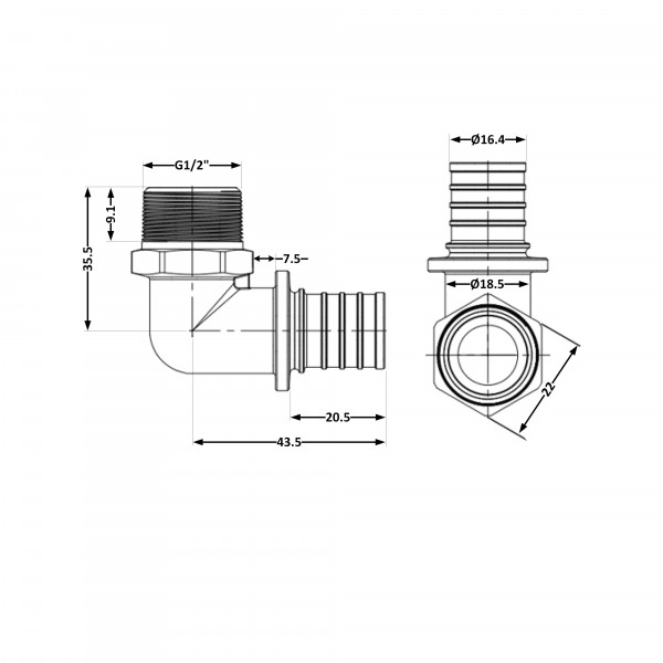 Угол натяжной Icma №1036 d20х2,8-1/2"З 851036ADGW05