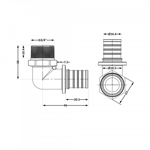 Угол натяжной Icma №1036 d20х2,8-3/4"З 851036AEGW05