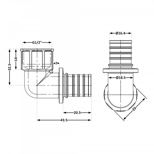 Угол натяжной Icma №1037 d20х2,8-1/2"В 851037ADGW05