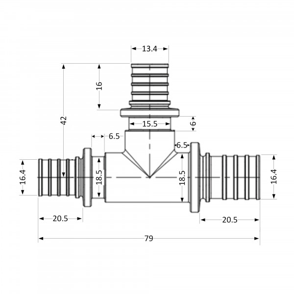 Тройник натяжной Icma №1039 d20х16х20 851039GWBOGW05