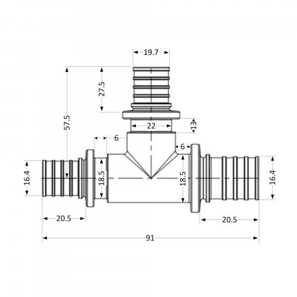 Тройник натяжной Icma №1039 d20х25х20 851039GWGXGW05