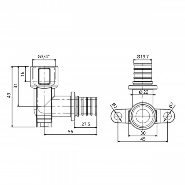 Угол натяжной Icma №1040 d25х3,5-3/4"В настенный 851040AEGX05
