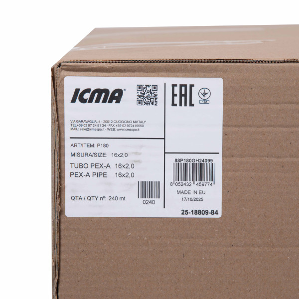 Труба для тёплого пола Icma №Р180 PEX-A 3 слоя, 16×2 мм (240 м) 88P180GH24099