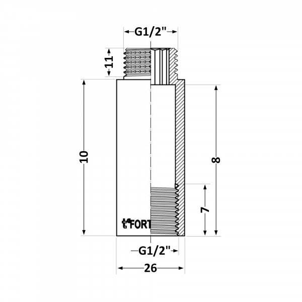 Подовжувач хромований Thermo Alliance Forte 1/2"ВЗ, L=10 мм TAF1301510