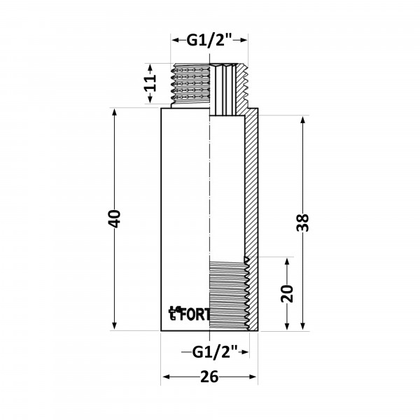 Подовжувач хромований Thermo Alliance Forte 1/2"ВЗ, L=40 мм TAF1301540