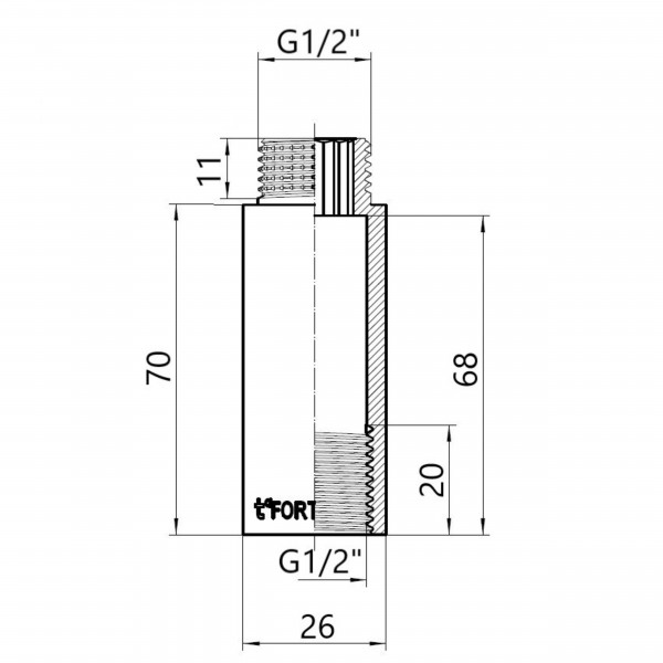 Thermo Alliance Forte Удлинитель хромированный 1/2"ВН 70 мм TAF1301570