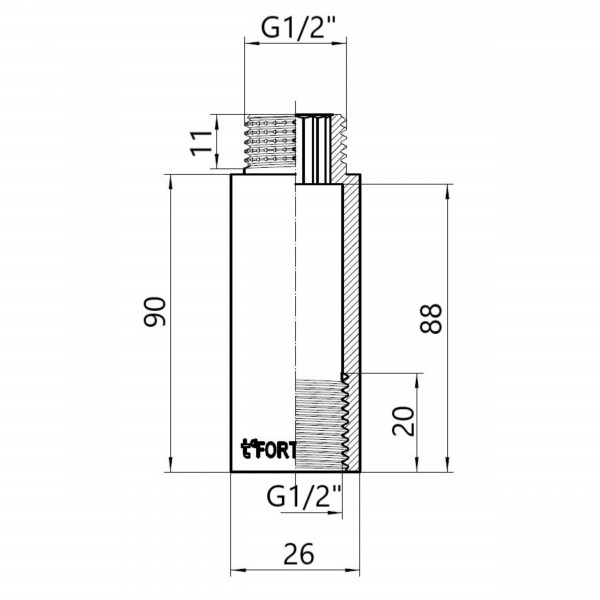 Thermo Alliance Forte Удлинитель хромированный 1/2"ВН 90 мм TAF1301590