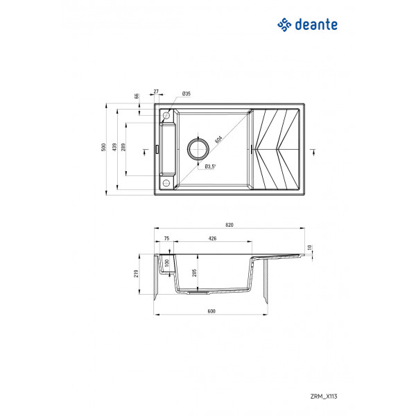 Кухонна мийка Deante Magnetic ZRM_G113, граніт, 820x500 мм, металічний графіт