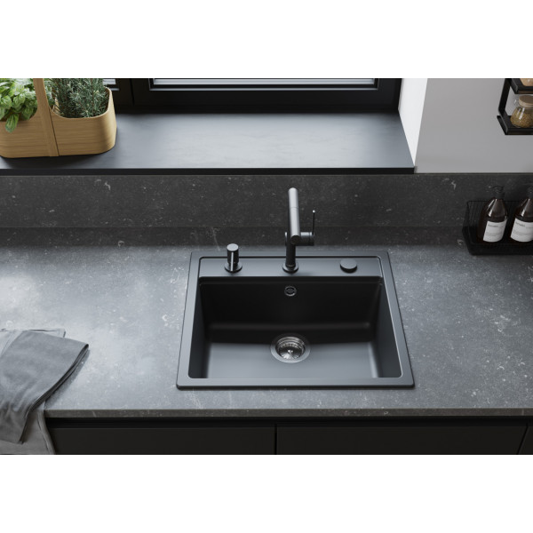 Кухонная мойка Hansgrohe S52 S520-F510, SilicaTec, 550x490 мм, черный графит