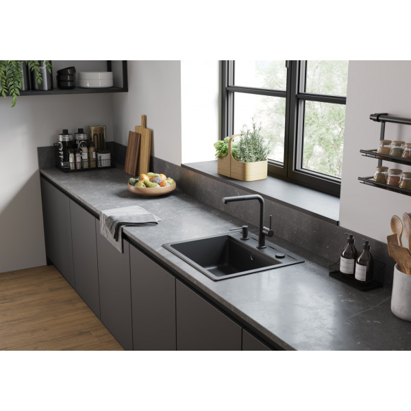 Кухонная мойка Hansgrohe S52 S520-F510, SilicaTec, 550x490 мм, черный графит