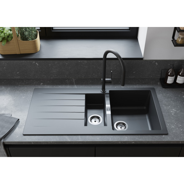 Кухонная мойка Hansgrohe S52 S520-F530, SilicaTec, 980x480 мм, черный графит