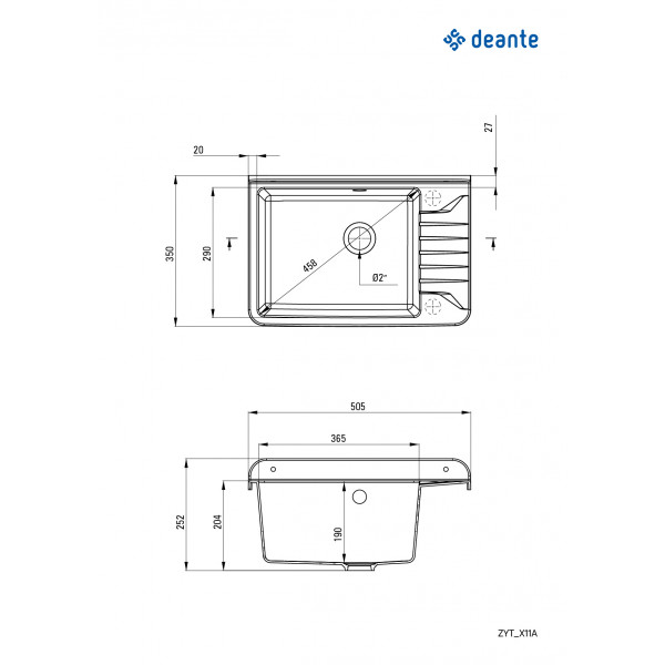 Кухонна мийка Deante Garden ZYT_311A, полістирол, 505x350 мм, сірий