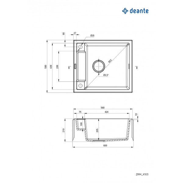 Кухонна мийка Deante Magnetic ZRM_S103, граніт, 560x500 мм, сірий