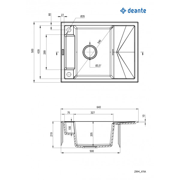 Кухонна мийка Deante Magnetic ZRM_T11A, граніт, 640x500 мм